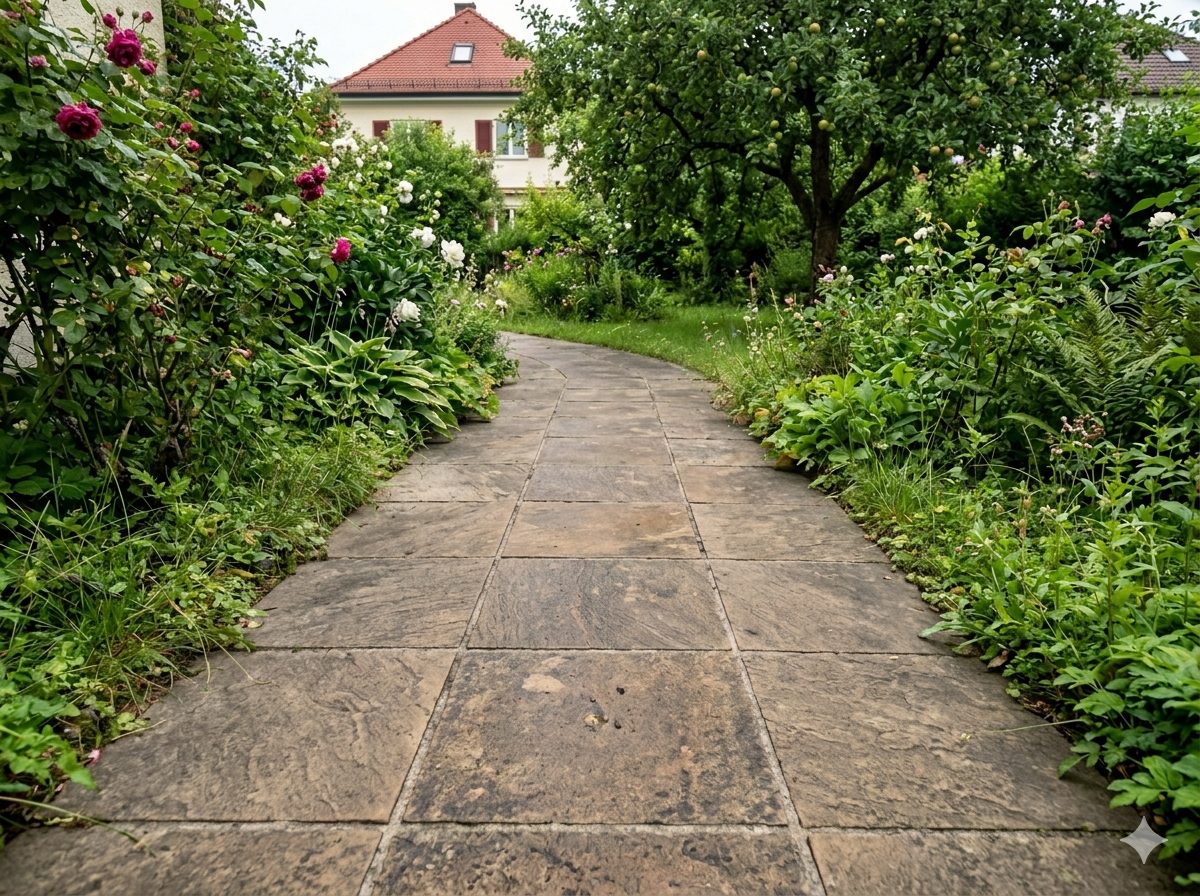 Gartenweg Naturstein nachher