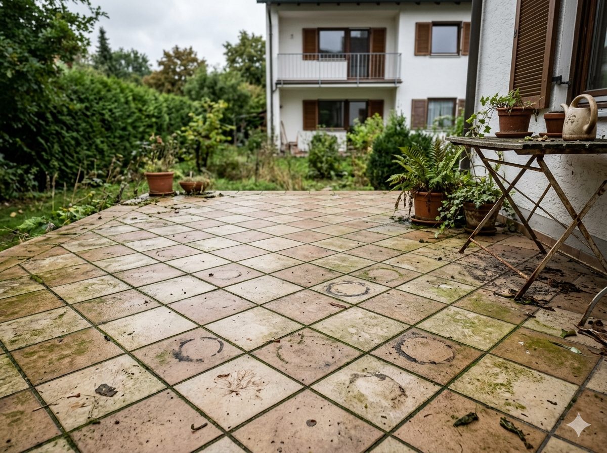 Terrasse Keramikfliesen vorher
